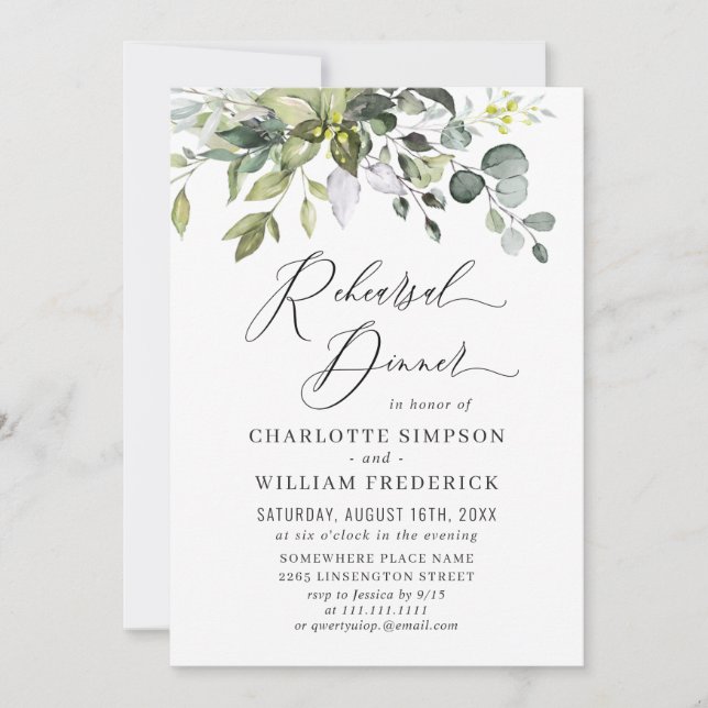 Watercolor Eucalyptus Greenery Rehearsal Dinner Invitation (Front)