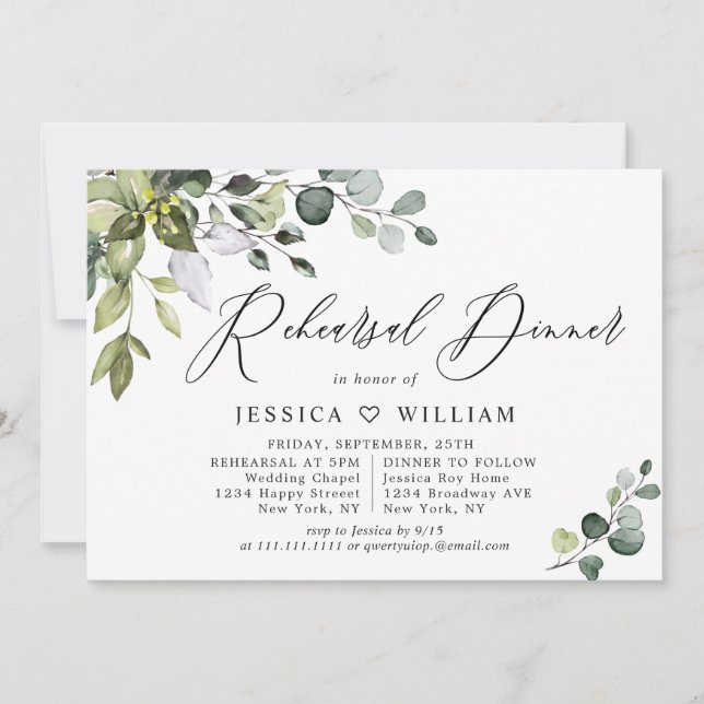 Watercolor Eucalyptus Greenery Rehearsal Dinner Invitation (Front)