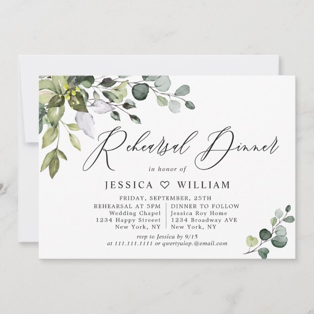 Watercolor Eucalyptus Greenery Rehearsal Dinner Invitation (Front)