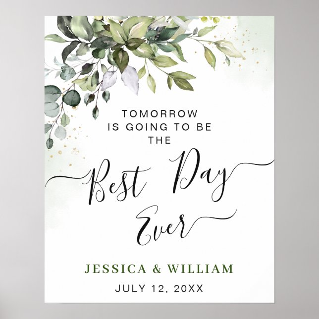 Watercolor Eucalyptus Greenery Rehearsal Dinner Poster (Front)