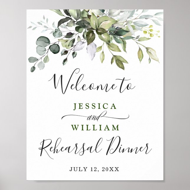 Watercolor Eucalyptus Greenery Rehearsal Dinner Poster (Front)