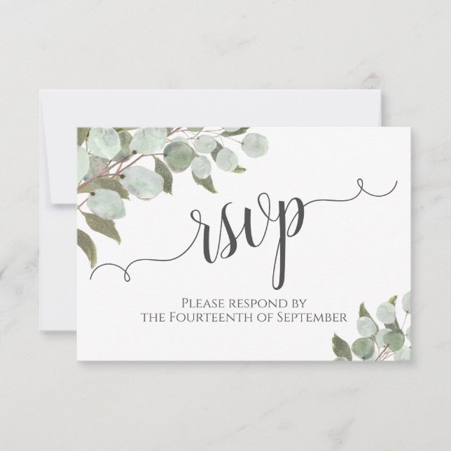 Watercolor Eucalyptus & Greenery Rustic Wedding RSVP Card (Front)