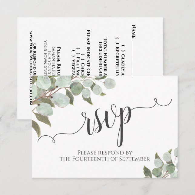 Watercolor Eucalyptus & Greenery Rustic Wedding RSVP Card (Front/Back)