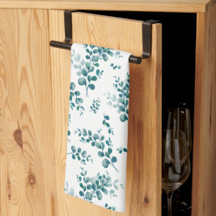 Watercolor eucalyptus greenery tea towel