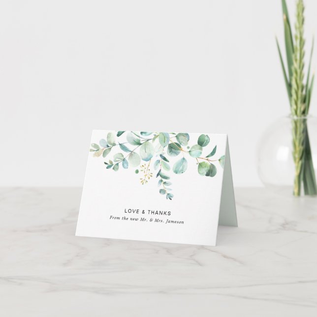 Watercolor Eucalyptus Greenery Thank You Card (Front)
