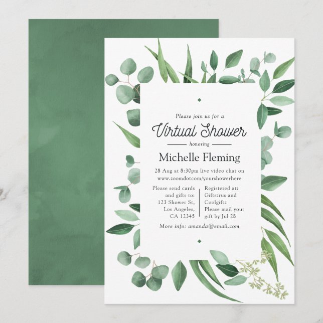 Watercolor Eucalyptus Greenery Virtual Shower Invitation (Front/Back)