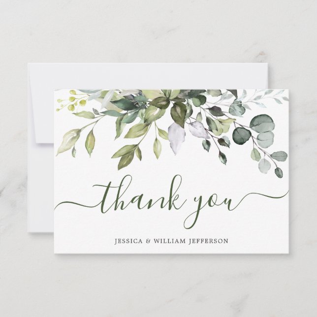 Watercolor Eucalyptus Greenery Watercolor Thank You Card (Front)