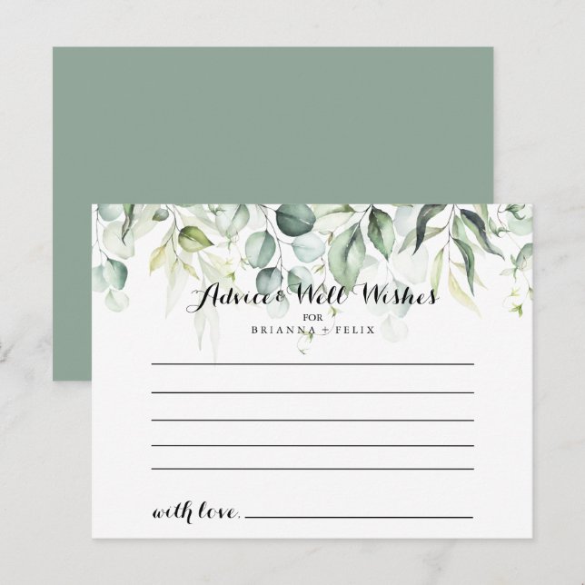 Watercolor Eucalyptus Greenery Wedding Advice Card (Front/Back)