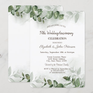 Watercolor Eucalyptus Greenery Wedding Anniversary Invitation