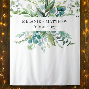 Watercolor Eucalyptus Greenery Wedding Backdrop Tapestry