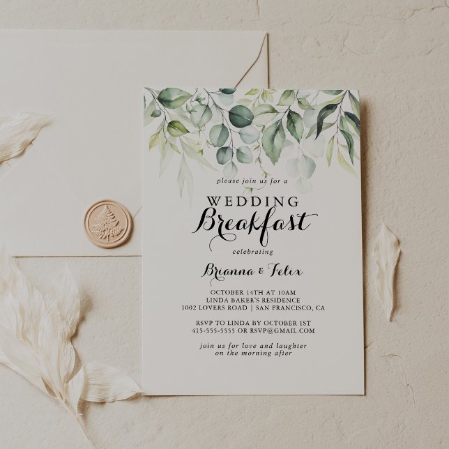 Watercolor Eucalyptus Greenery Wedding Breakfast Invitation (Creator Uploaded)