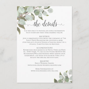 Watercolor Eucalyptus & Greenery Wedding Details Enclosure Card