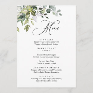 Watercolor Eucalyptus Greenery Wedding Dinner Menu