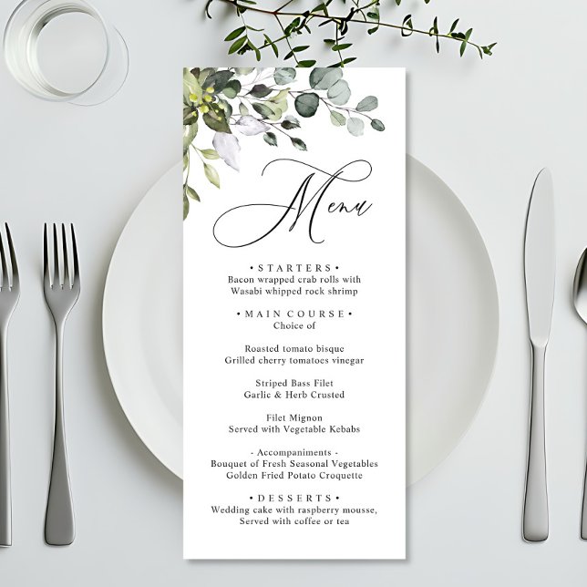 Watercolor Eucalyptus Greenery Wedding Dinner Menu (Creator Uploaded)