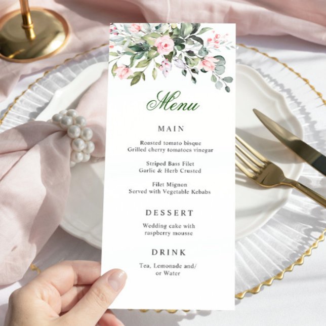 Watercolor Eucalyptus Greenery Wedding Dinner Menu (Creator Uploaded)