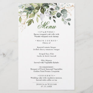 Watercolor Eucalyptus Greenery Wedding Dinner Menu