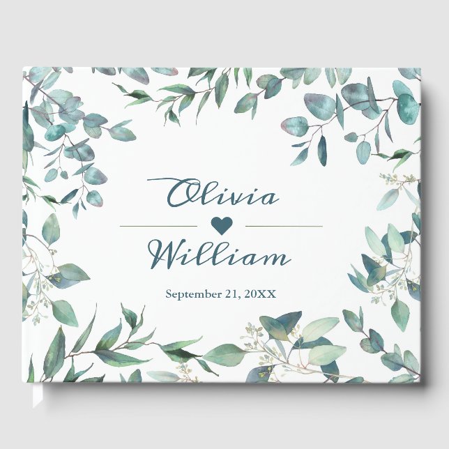 Watercolor Eucalyptus Greenery Wedding Guest Book (Front)