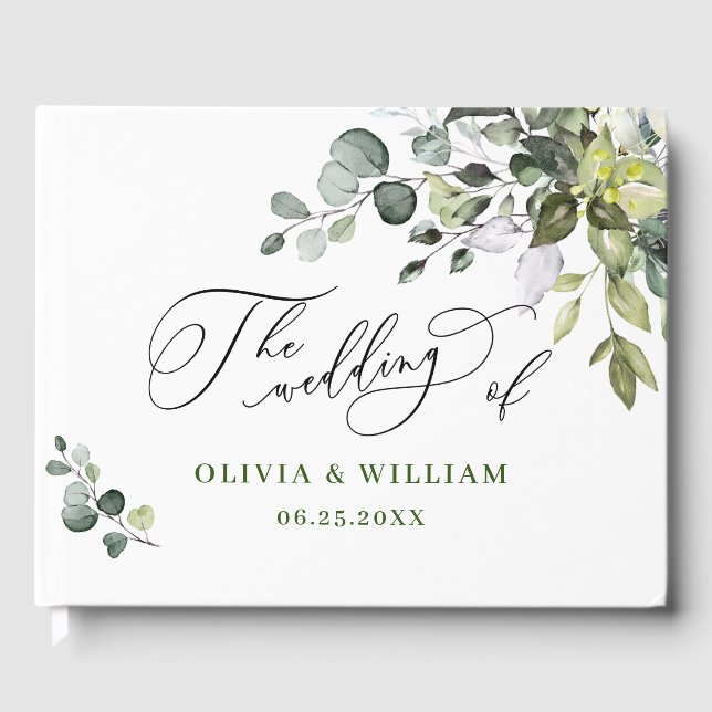Watercolor Eucalyptus Greenery Wedding Guest Book (Front)