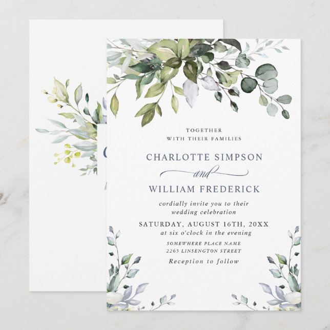 Watercolor Eucalyptus Greenery Wedding Invitation (Front/Back)