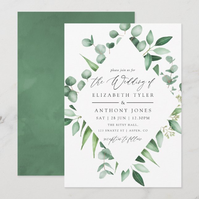 Watercolor Eucalyptus Greenery Wedding Invitation (Front/Back)