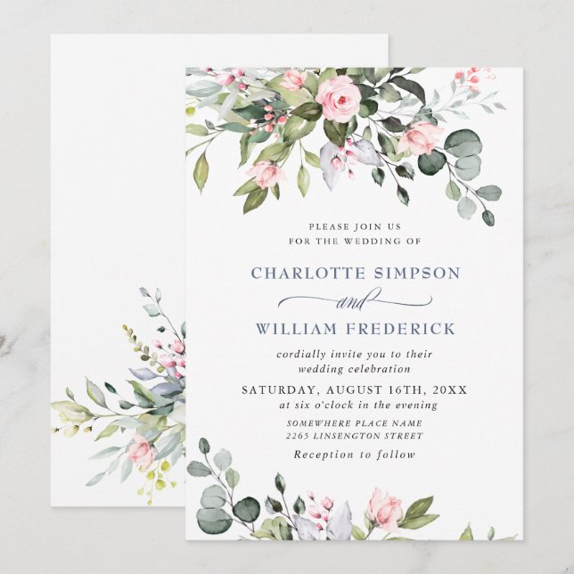 Watercolor Eucalyptus Greenery Wedding Invitation (Front/Back)