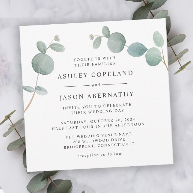 Watercolor Eucalyptus Greenery Wedding Invitation (Creator Uploaded)