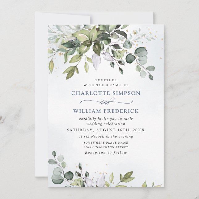 Watercolor Eucalyptus Greenery Wedding Invitation (Front)