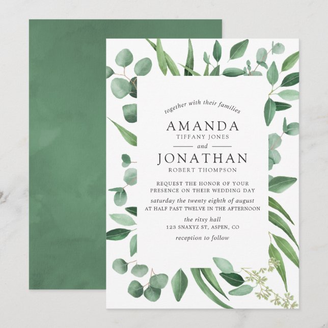 Watercolor Eucalyptus Greenery Wedding Invitation (Front/Back)