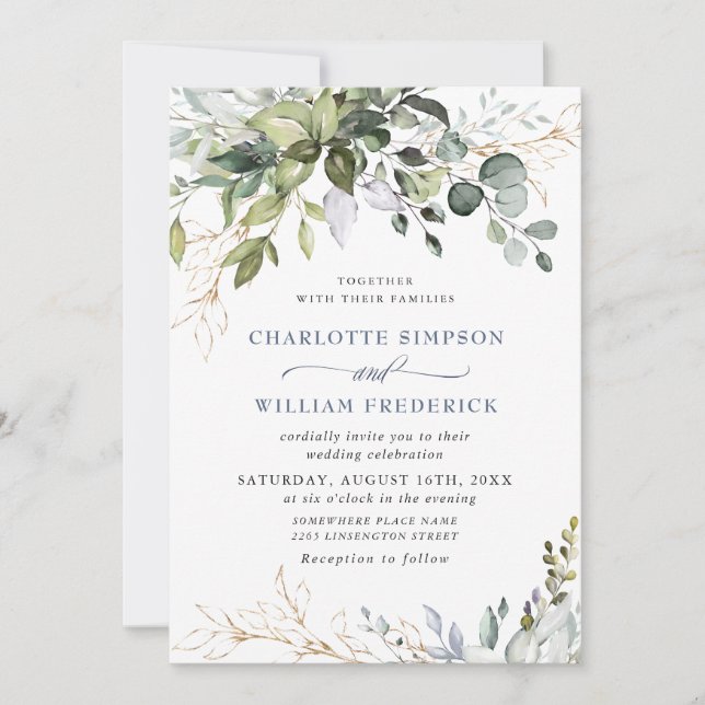 Watercolor Eucalyptus Greenery Wedding Invitation (Front)