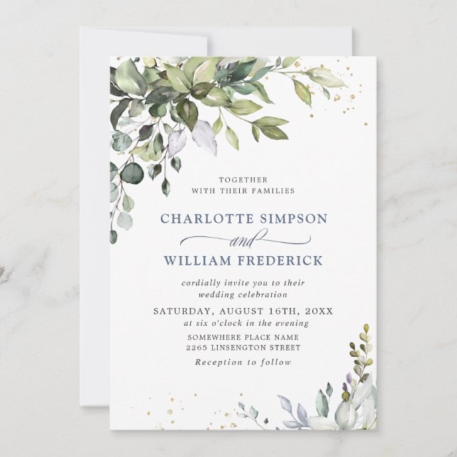Watercolor Eucalyptus Greenery Wedding Invitation (Front)