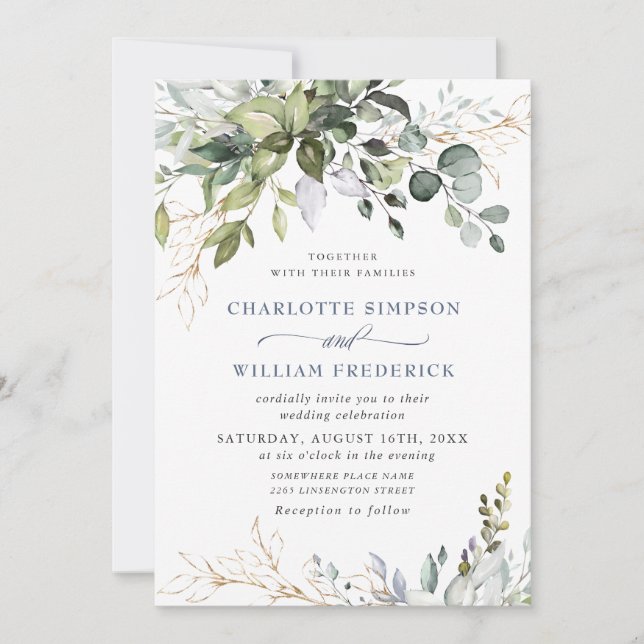 Watercolor Eucalyptus Greenery Wedding Invitation (Front)