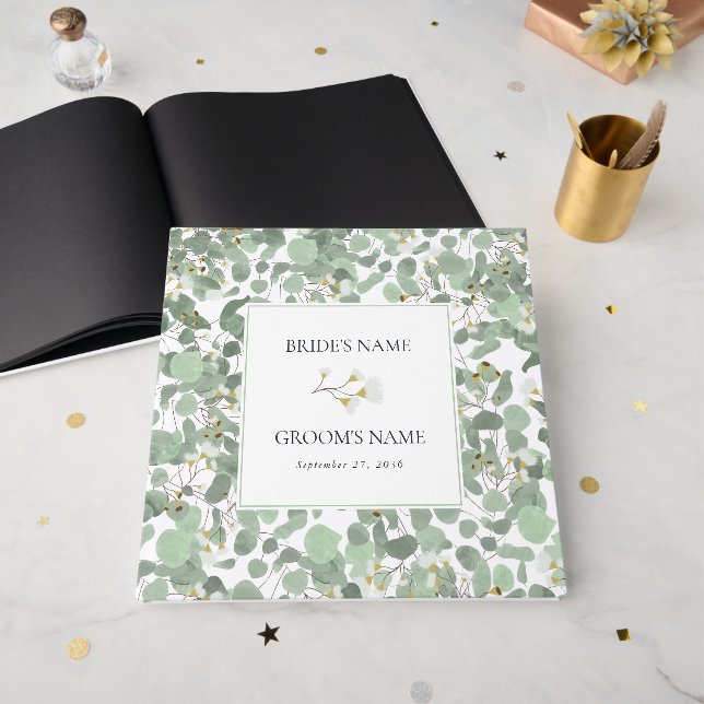 Watercolor Eucalyptus Greenery Wedding Itinerary Guest Book (Front Open)