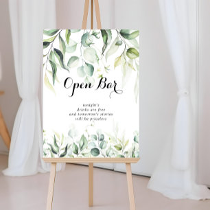 Watercolor Eucalyptus Greenery Wedding Open Bar  Poster