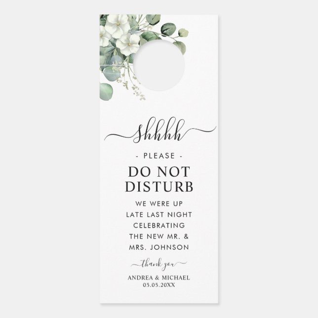 Watercolor Eucalyptus Greenery Wedding Party Hotel Door Hanger (Front)