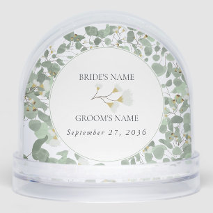 Watercolor Eucalyptus Greenery Wedding Photo Snowglobe