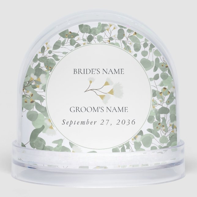 Watercolor Eucalyptus Greenery Wedding Photo Snowglobe (Front)