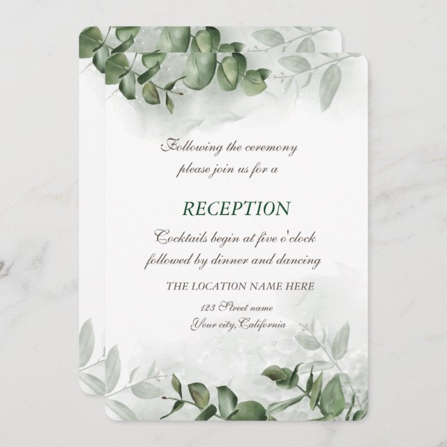 Watercolor Eucalyptus Greenery Wedding Reception  Invitation (Front/Back)