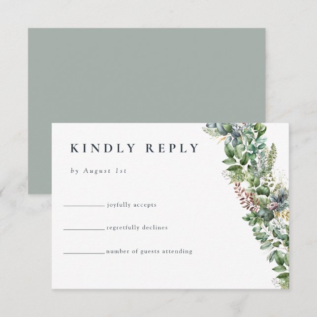 Watercolor Eucalyptus Greenery | Wedding Reply Enclosure Card (Front/Back)