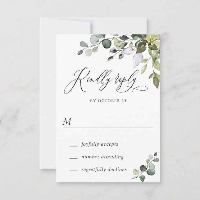 Watercolor Eucalyptus Greenery Wedding RSVP Card (Front)
