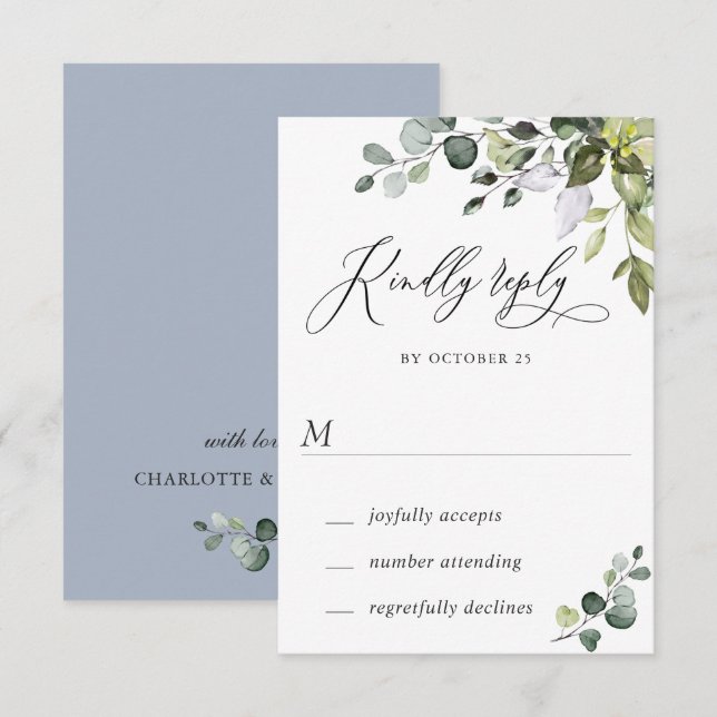 Watercolor Eucalyptus Greenery Wedding RSVP Card (Front/Back)