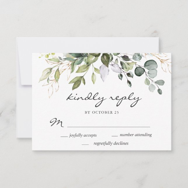 Watercolor Eucalyptus Greenery Wedding RSVP Card (Front)