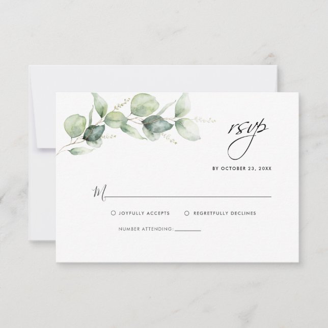 Watercolor Eucalyptus Greenery Wedding RSVP Card  (Front)