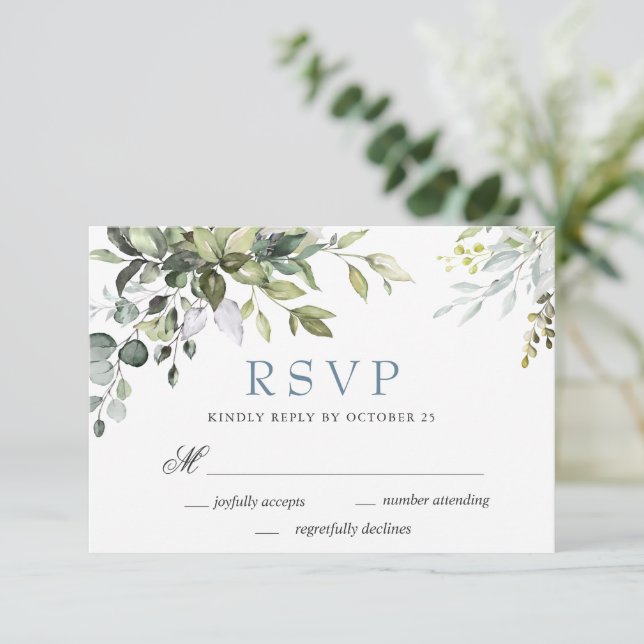 Watercolor Eucalyptus Greenery Wedding RSVP Card (Standing Front)