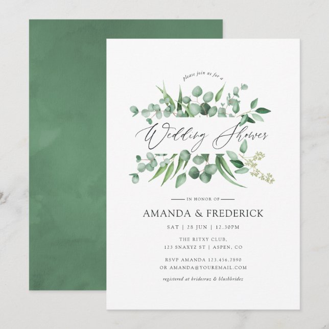 Watercolor Eucalyptus Greenery Wedding Shower Invitation (Front/Back)