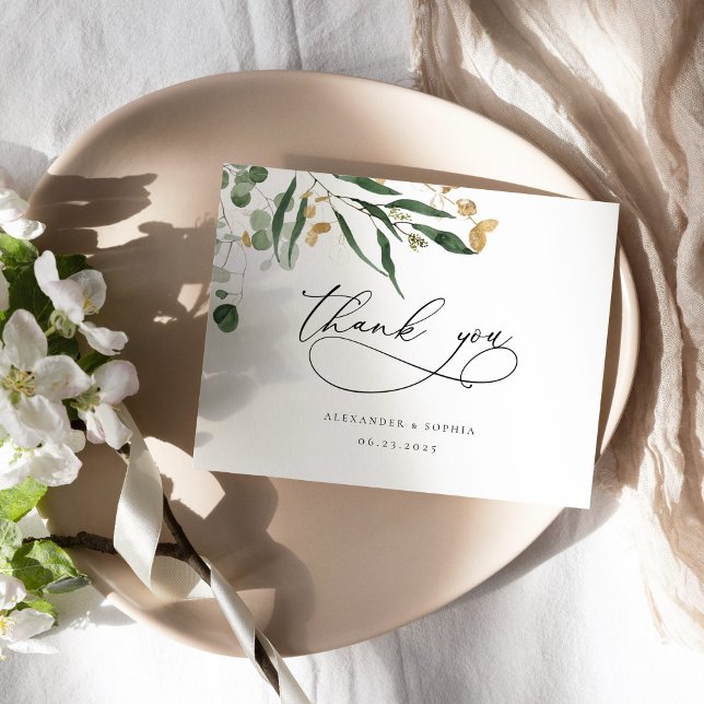 Watercolor eucalyptus greenery wedding thank you c card (Creator Uploaded)