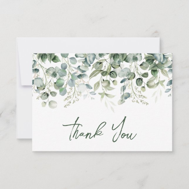 Watercolor Eucalyptus Greenery Wedding Thank You Card (Front)