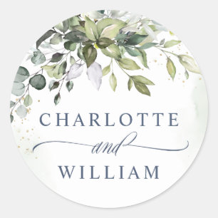 Watercolor Eucalyptus Greenery Wedding Thank You Classic Round Sticker