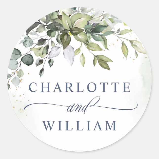 Watercolor Eucalyptus Greenery Wedding Thank You Classic Round Sticker (Front)