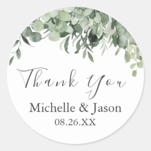 Watercolor Eucalyptus Greenery Wedding Thank You Classic Round Sticker