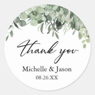 Watercolor Eucalyptus Greenery Wedding Thank You Classic Round Sticker